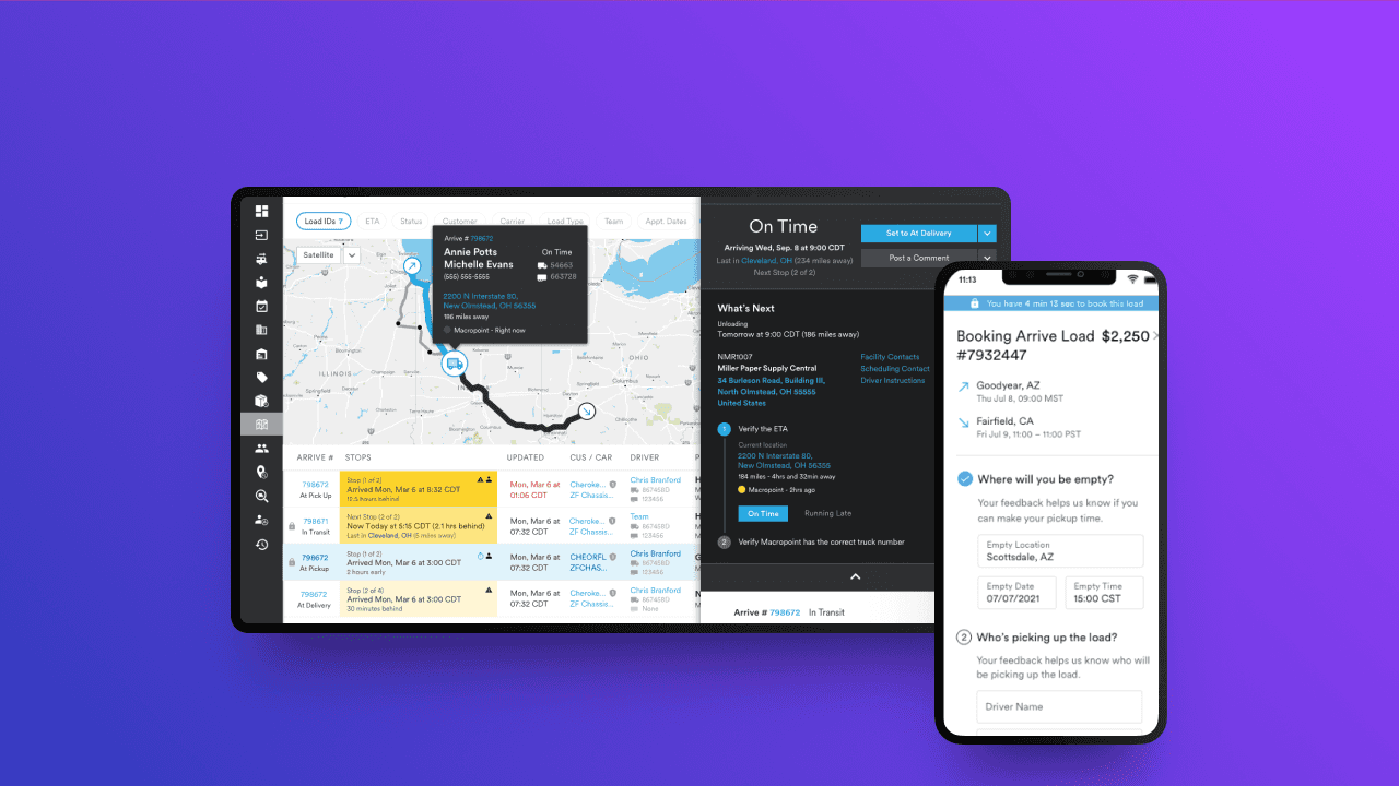 Arrive Logistics load board on desktop and mobile