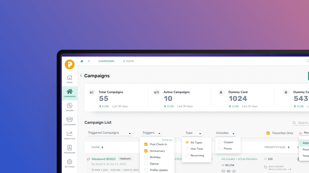 Punchh campaign dashboard